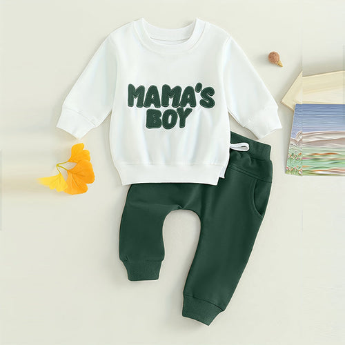 Baby Boy’s 2-Piece Sweatshirt Set Round Neck Letter Print Top & Drawstring Jogger Pants For Spring & Fall - Baby Suit